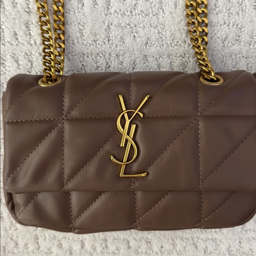 Fun bag Brown Quilted Shoulder Bag with Gold Chain